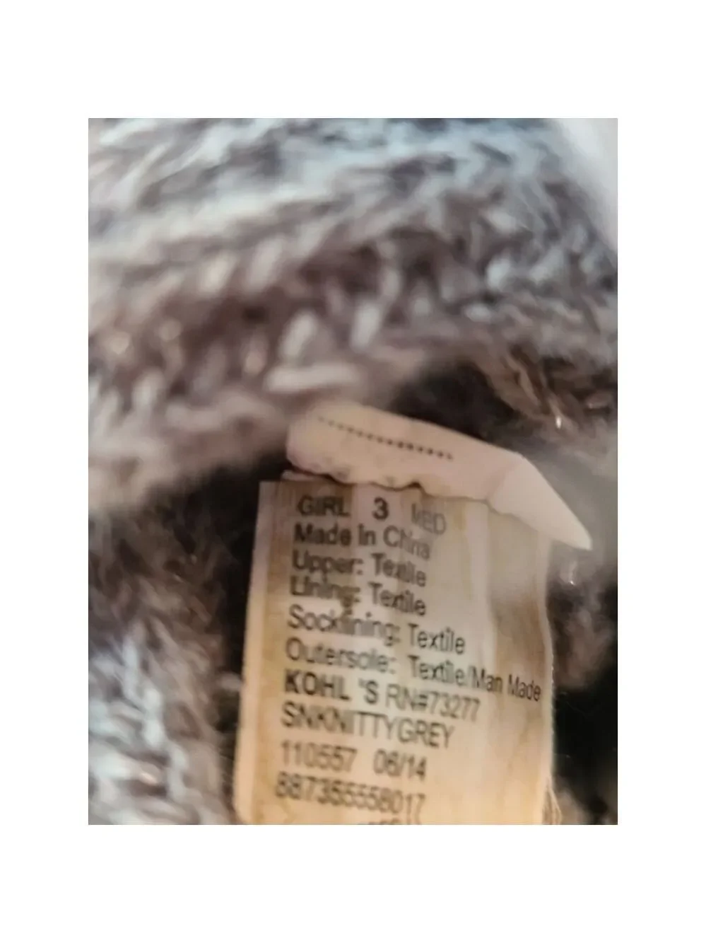 Sonoma Gray Knit Zipper Slippers Size 3 Girls